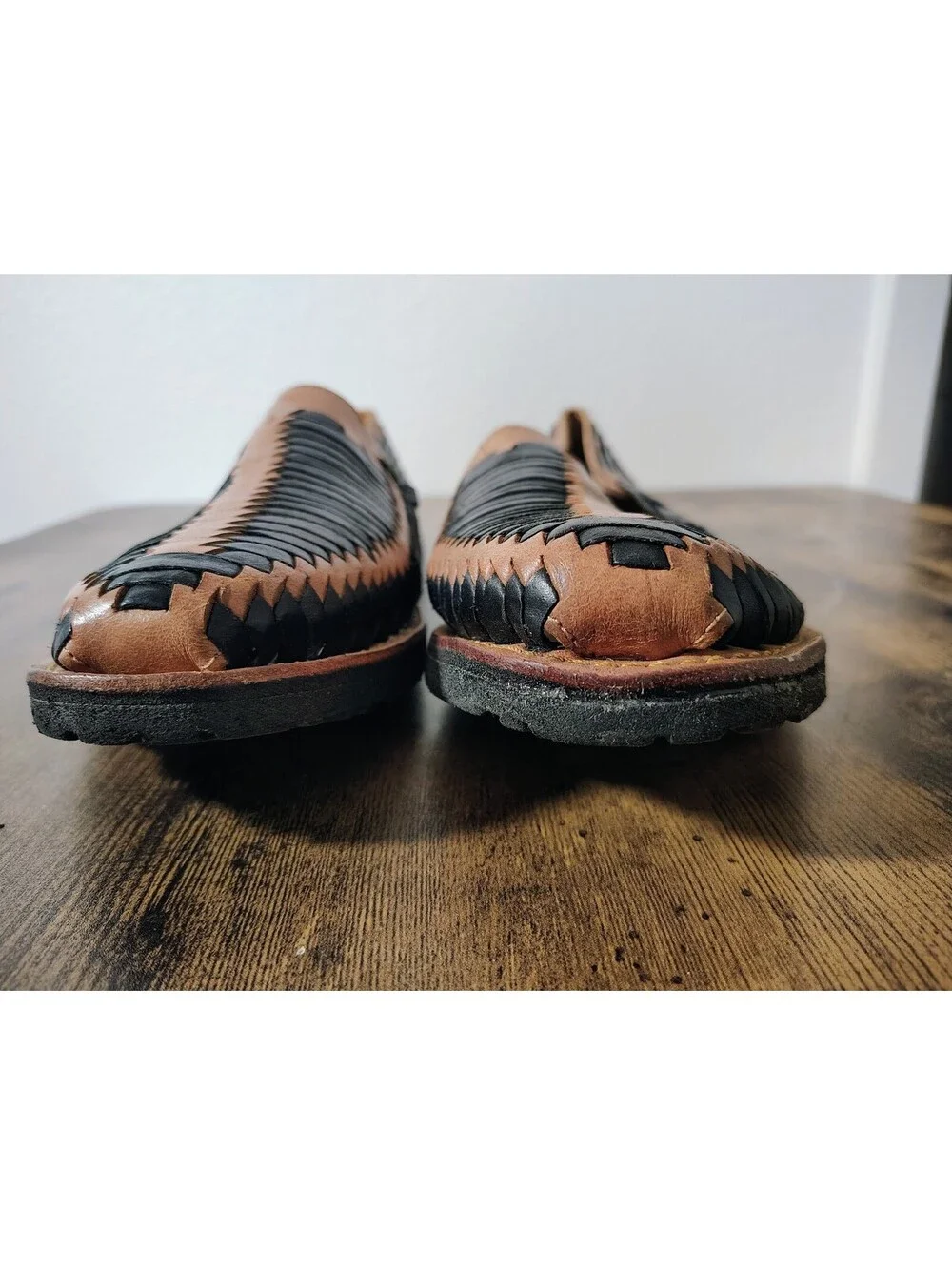 Mexican Men Huaraches Brown Black Flavio Orte Mexico Sz 14 (12 in) Boho Slip on